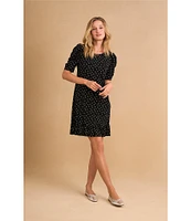 CeCe Crew Neck Short Puffed Sleeve Polka Dot Dress