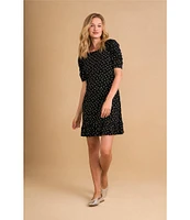 CeCe Crew Neck Short Puffed Sleeve Polka Dot Dress