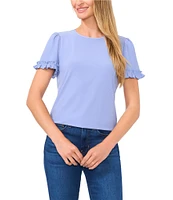 CeCe Crew Neck Short Ruffle Sleeve Blouse