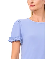 CeCe Crew Neck Short Ruffle Sleeve Blouse