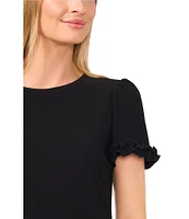 CeCe Crew Neck Short Ruffle Sleeve Blouse