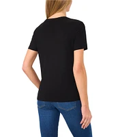 CeCe Crew Neck Short Sleeve Embellished Bow Tee