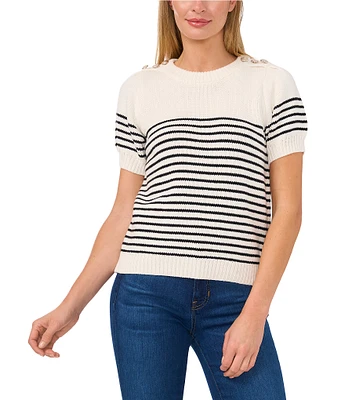 CeCe Crew Neck Short Sleeve Stripe Sweater