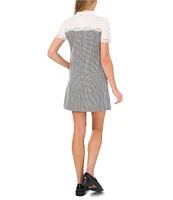 CeCe Point Collar Neck Short Sleeve Shift Dress