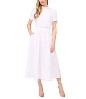 CeCe Floral Embroidered Midi A-Line Skirt