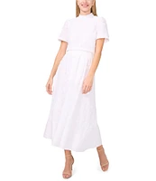 CeCe Floral Embroidered Midi A-Line Skirt