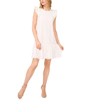 CeCe Floral Lace Round Neck Ruffle Sleeve Shift Dress