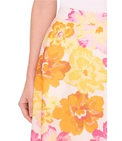 CeCe Floral Midi A-Line Skirt