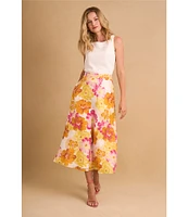 CeCe Floral Midi A-Line Skirt