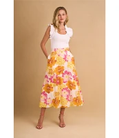 CeCe Floral Midi A-Line Skirt