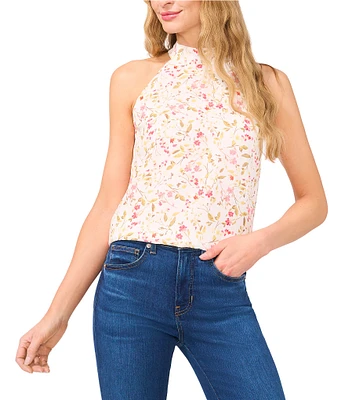 CeCe Floral Print Halter Neck Sleeveless Tank