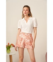 CeCe Floral Print High Waisted Linen Blend Belted Pleated Shorts