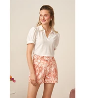 CeCe Floral Print High Waisted Linen Blend Belted Pleated Shorts