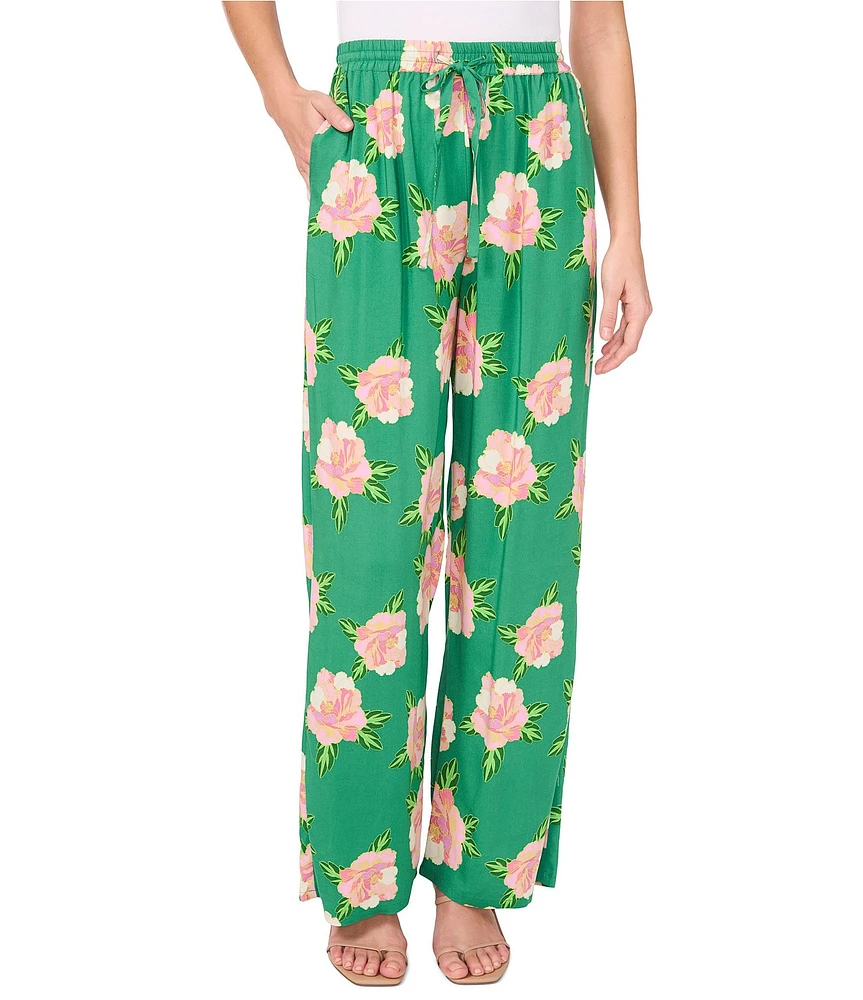 CeCe Floral Print Tie Front Wide Leg Pants