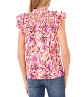 CeCe Floral Ruffled Short Sleeve Blouse