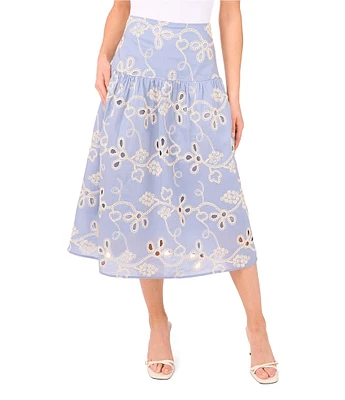 CeCe Flouncy Floral Embroidered Midi Skirt