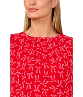 CeCe Gauze Chiffon Bow Print Crew Neck Long Ruffle Sleeve Top