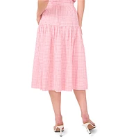 CeCe Gingham A-Line Tiered Belted Midi Skirt