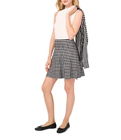 CeCe Gingham Jacquard High Waisted Flared Coordinating Short Skirt