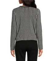 CeCe Gingham Jacquard V-Neck Long Sleeve Button Front Coordinating Cardigan