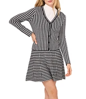 CeCe Gingham Jacquard V-Neck Long Sleeve Button Front Coordinating Cardigan