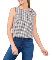 CeCe Gingham Print Crew Neck Sleeveless Bow Top
