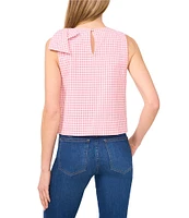 CeCe Gingham Print Crew Neck Sleeveless Bow Top