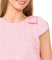 CeCe Gingham Print Crew Neck Sleeveless Bow Top