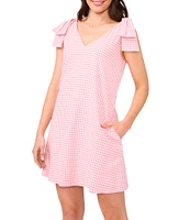 CeCe Gingham Print V-Neck Sleeveless Bow Mini Shift Dress
