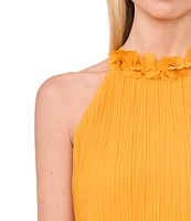 CeCe Halter Neck Pleated Sleeveless Blouse