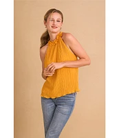 CeCe Halter Neck Pleated Sleeveless Blouse