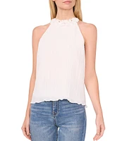 CeCe Halter Neck Pleated Sleeveless Blouse