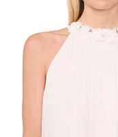 CeCe Halter Neck Pleated Sleeveless Blouse