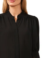 CeCe Heavy Georgette Mandarin Collar Elbow Sleeve Button Front Shirt