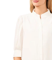 CeCe Heavy Georgette Mandarin Collar Elbow Sleeve Button Front Shirt