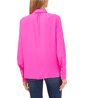 CeCe Heavy Georgette Point Collar Long Sleeve Pearl Button Front Shirt