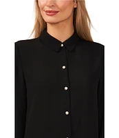 CeCe Heavy Georgette Point Collar Long Sleeve Pearl Button Front Shirt