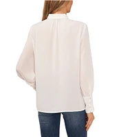 CeCe Heavy Georgette Point Collar Long Sleeve Pearl Button Front Shirt