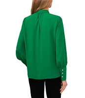 CeCe Heavy Georgette Point Collar Long Sleeve Pearl Button Front Shirt