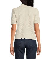 CeCe Knit Collared Short Sleeve Sweater
