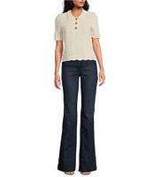 CeCe Knit Collared Short Sleeve Sweater