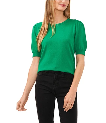 CeCe Knit Crew Neck Short Puff Sleeve Top