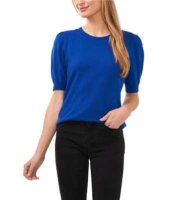 CeCe Knit Crew Neck Short Puff Sleeve Top