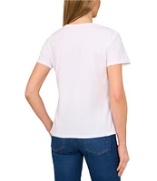 CeCe Knit Crew Neck Short Sleeve Bow Graphic Tee