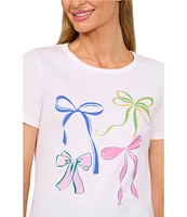 CeCe Knit Crew Neck Short Sleeve Bow Graphic Tee