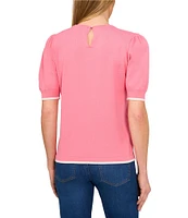 CeCe Knit Crew Neck Short Sleeve Contrast Piping Sweater