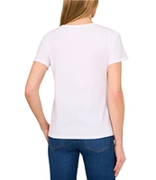 CeCe Knit Crew Neck Short Sleeve Floral Graphic Tee