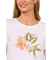 CeCe Knit Crew Neck Short Sleeve Floral Graphic Tee