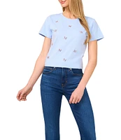 CeCe Knit Crew Neck Short Sleeve Gem Detailed Tee