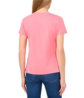 CeCe Knit Crew Neck Short Sleeve Gem Detailed Tee